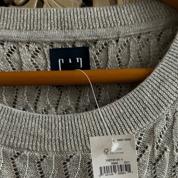 New Gap textured midi Heather gray silver crochet long sleeve sweater dress Fall - Picture 5 of 5